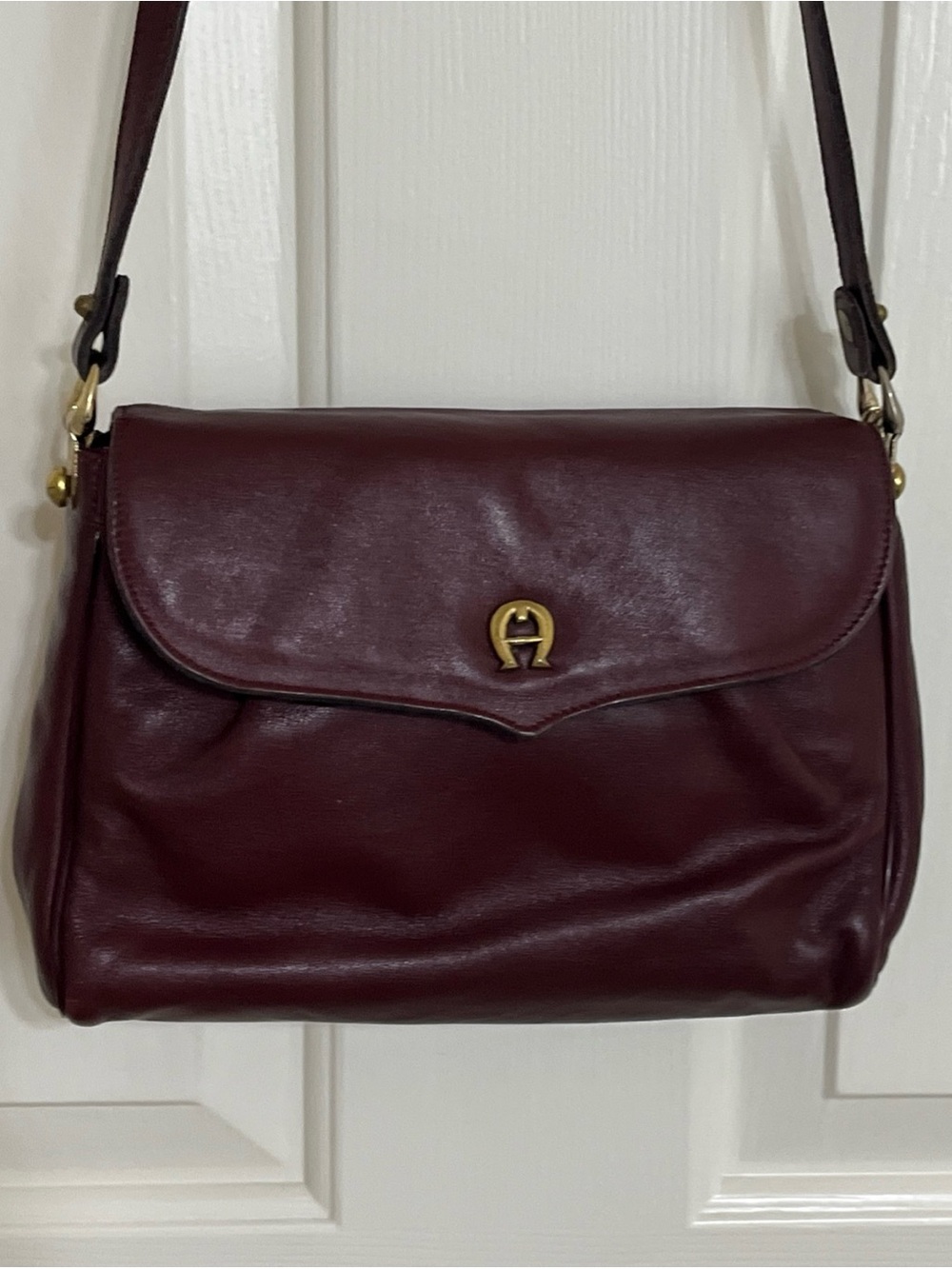 Etienne aigner Classic oxblood Leather Shoulder Bag with Gold Tone Hardware